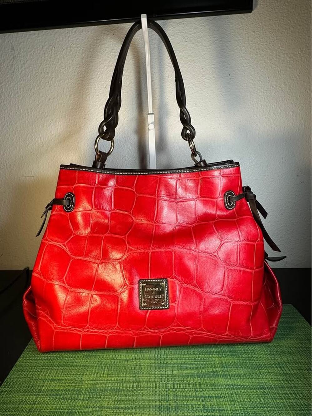 Dooney & Bourke Large Red Croc-Embossed Leather Shoulder Bag